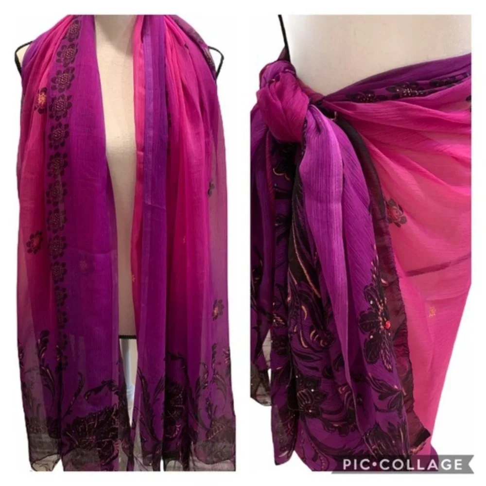 Pink & Purple Scarf/Sarong/Wrap Chiffon 80”x45” - Picture 1 of 7